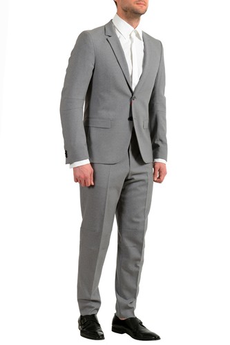 Pre-owned Hugo Boss Men's "anfred/frido184f1" Extra Slim Fit 100% Wool Two Button Suit In Gray