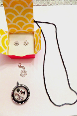 BNIP Authentic Origami Owl 24-26'' BLK CHAIN/LOCKET/PAW EARRINGS/PAW DANGLE/CHARM