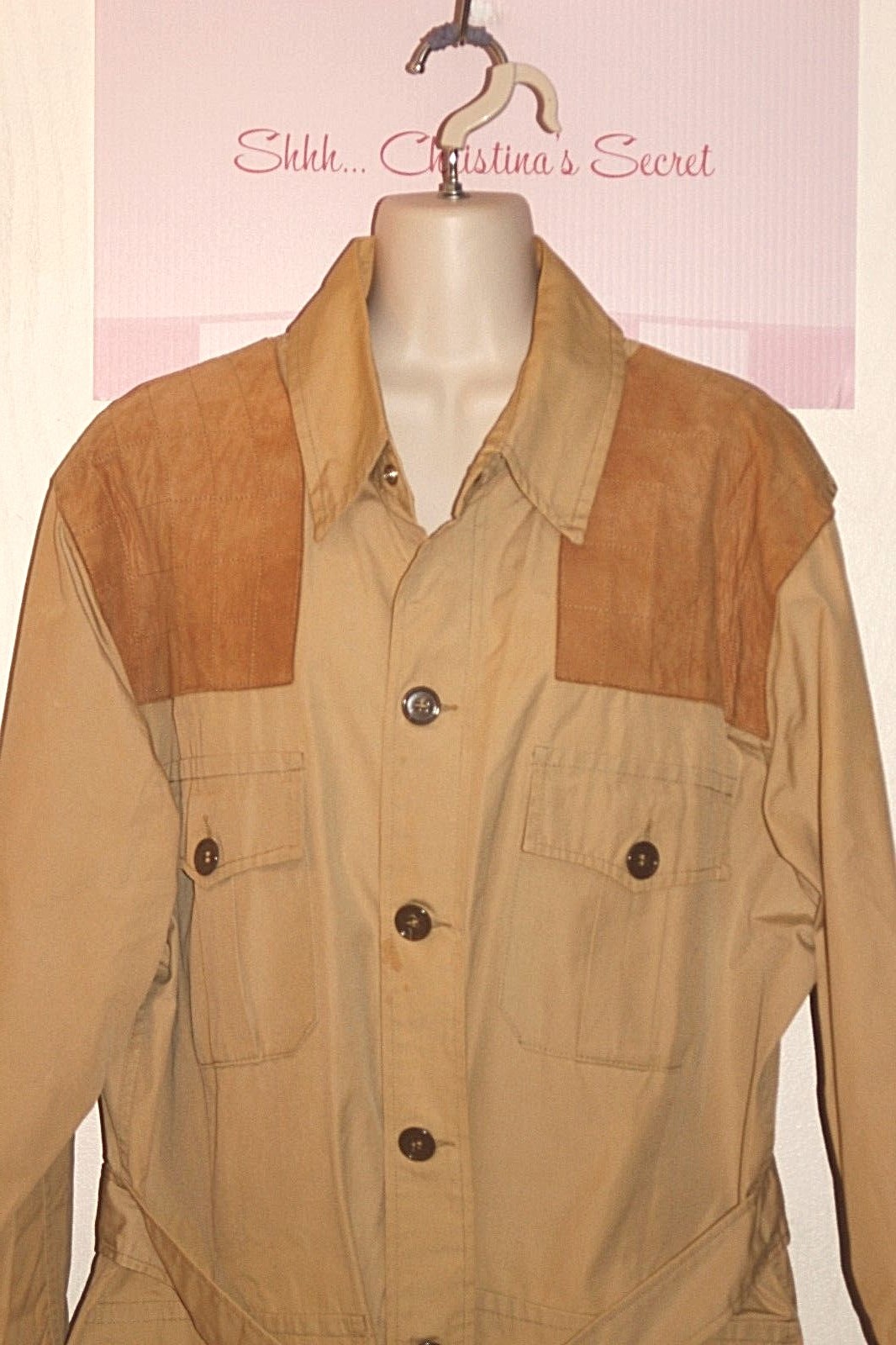 10-X MFC. CO. SPORTSMEN ~ VINTAGE USA Khaki Hunting Jacket w/Nubuck Yoke Sz 46