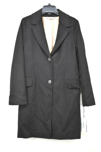 Pre-owned Fleurette Womens Notched Collar Wool Walker Coat Black Made In Usa $1248