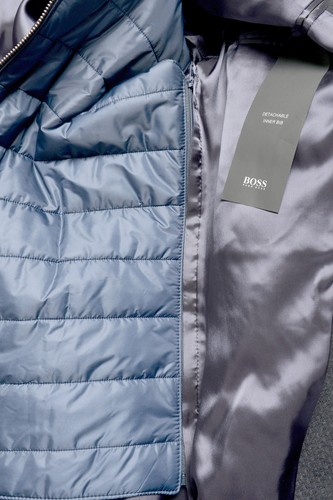 Pre-owned Hugo Boss Men's "nadim4" Slim Fit Wool Two Tone Button Down Coat In Blue/black