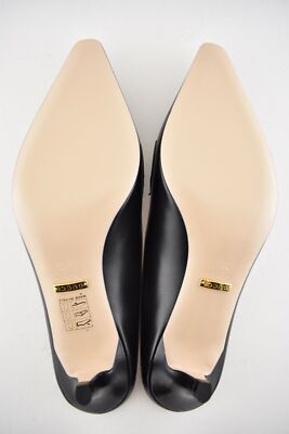 Pre-owned Gucci Zumi Black Leather Silver Gold Gg Kitten Heel Mule Slide Loafer Pump 36.5