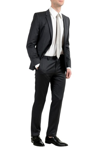 Pre-owned Hugo Boss "aeron1/hamen1" Men's 100% Wool Gray Two Button Suit