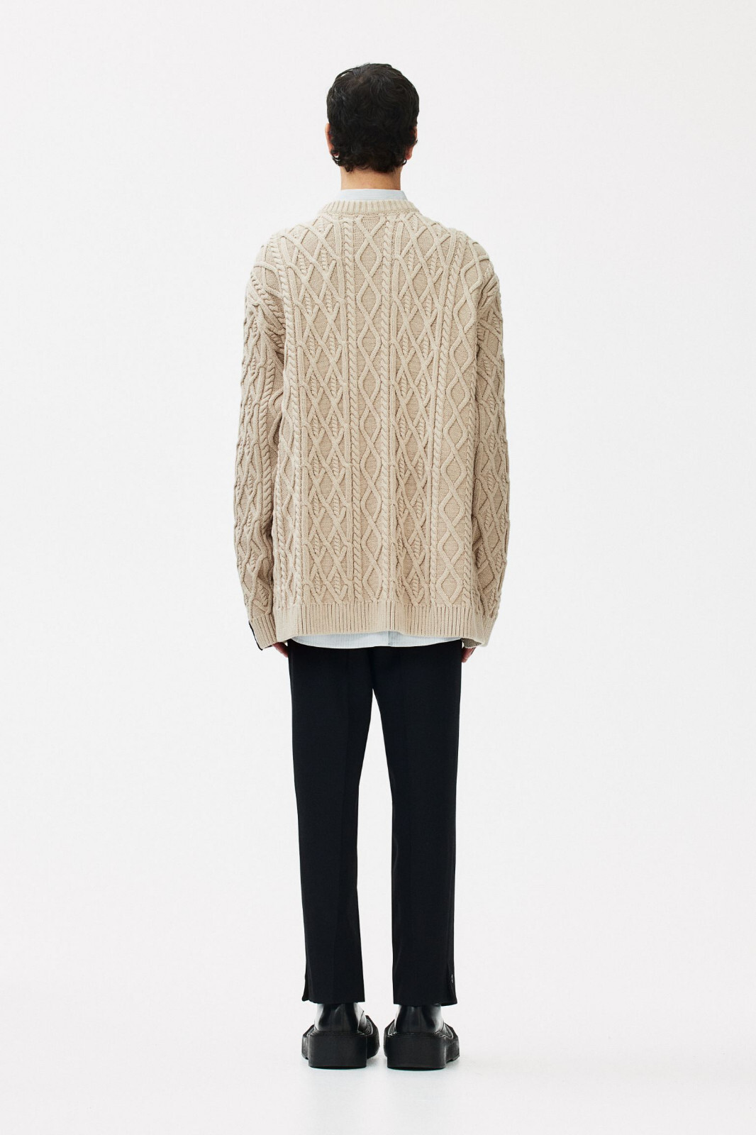 Pre-owned H&m X Rokh Collection Men Oversized Cable-knit Jumper Light Beige Color