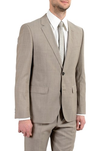 Pre-owned Hugo Boss "jeffery/simmons182" Men's 100% Wool Beige Two Button Suit