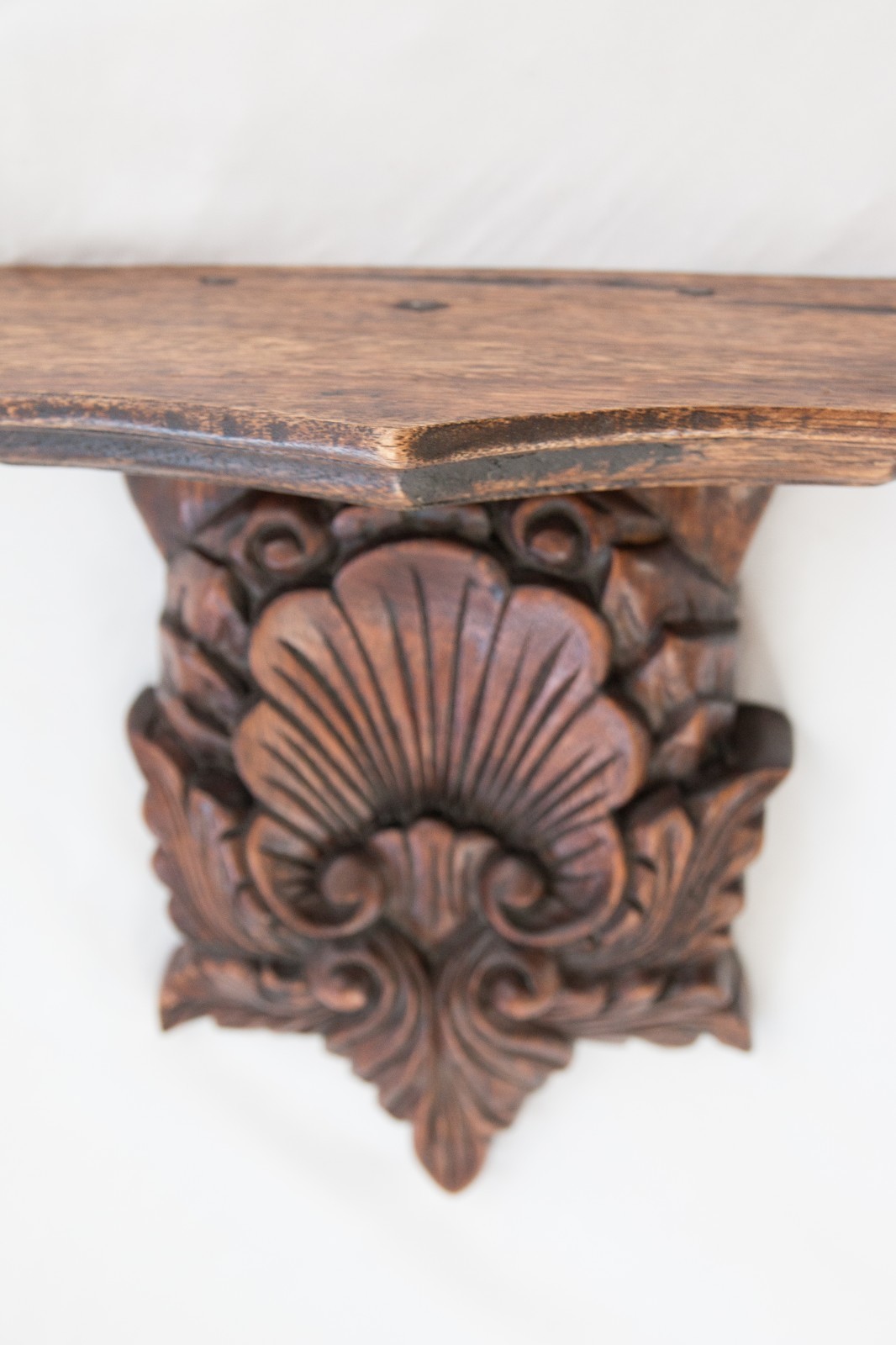 Large Antique Carved Wood Shell Brackets Shelves - a Pair