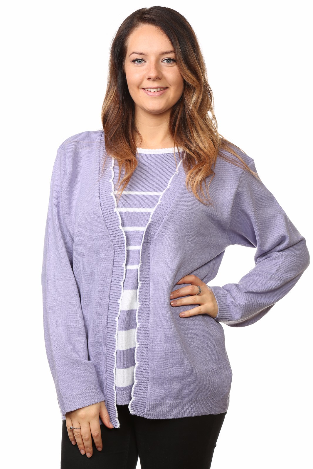 New Ladies Knitted Twinsets Long Sleeve Acrylic Cardigans Jumpers Tops