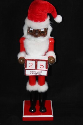Wooden Christmas Nutcracker, 14'' Black  Santa with Christmas Countdown