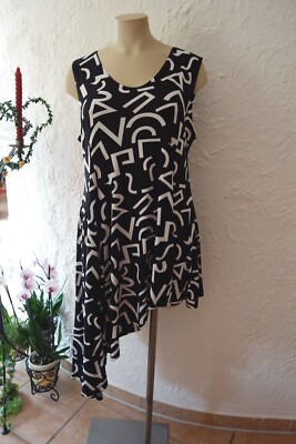 MAGNA Tunika diagonal 56 58 NEU schwarz weiß Grafik A-Form Stretch LAGENLOOK