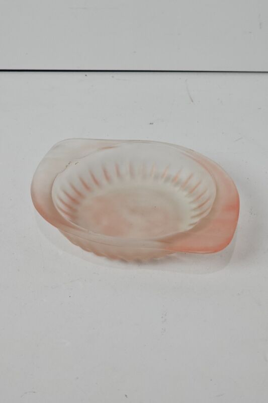 Vintage Pink Frosted Satin Glass Ashtray Candy Dish MCM Ribbed