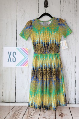 LuLaRoe Amelia Dress Size XS Multicolor Blue/Green Print