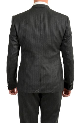 Pre-owned Dolce & Gabbana Men's "gold" 100% Wool Striped Three Piece Suit Us 34r It 44r In Gray