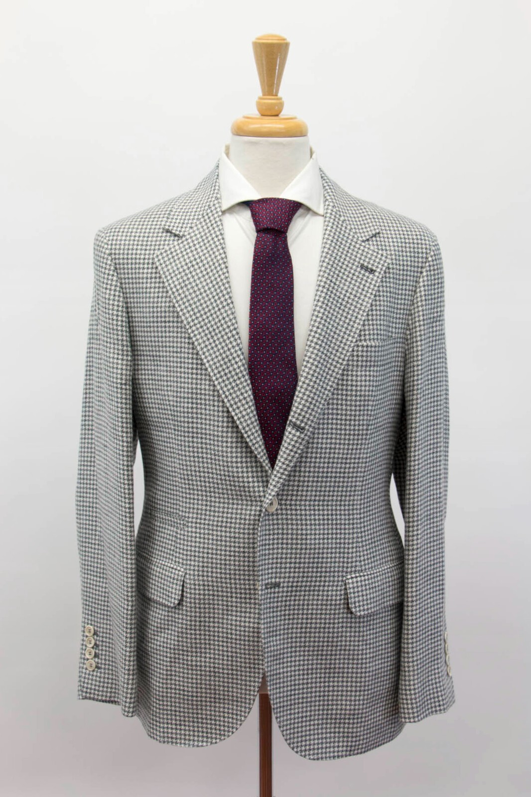 Pre-owned Brunello Cucinelli $3295  Men's Houndstooth Sport Coat With Logo Buttons A248 In Ivory + Charcoal Gray Print