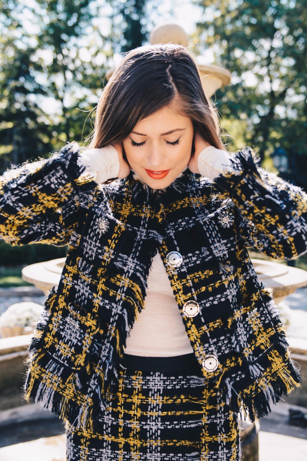 Pre-owned H&m Erdem X  2 Pc Suit Wool Blend Jacket Skirt Black Gold Tweed 4 Ships Today