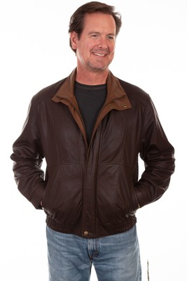 Pre-owned Scully Mens Chocolate/cognac Leather Dbl Collar Jacket