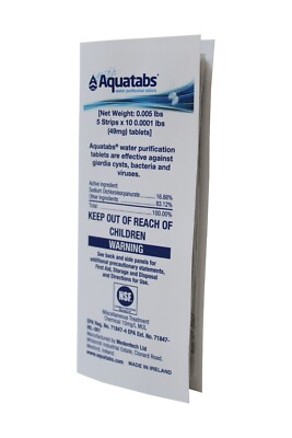 Aquatabs 49mg Water Purification Tablets. 50 Pack