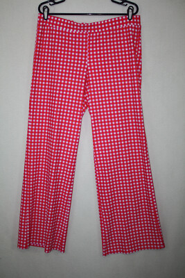 NWT Jude Connally Sz L Trixie Pants Pink & Orange Gingham Check Flowing Wide Leg