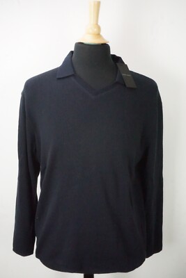 Giorgio Armani Black Label Navy Blue Waffle Knit Cashmere Blend Sweater 48 NEW