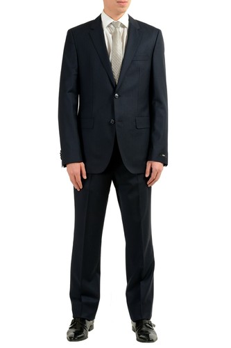 Pre-owned Hugo Boss "the James4/sharp6" Men's 100% Wool Blue Two Button Suit Us 40l It 50l