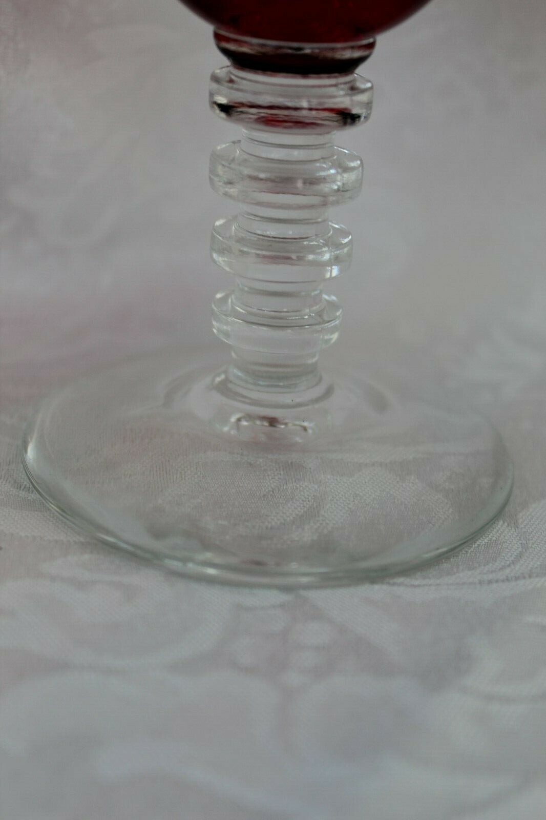 Heavy Vintage Crystal Cranberry Red Glass Wine Corkscrew Stem Beautiful!