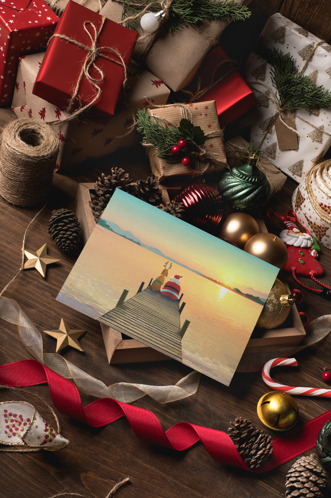 Dock Sunset Christmas Card | 18 Boxed Holiday Cards and Envelopes-60037