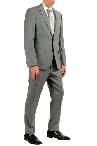 Pre-owned Hugo Boss "halsey2/merill2" Men's 100% Wool Gray Striped Two Button Suit