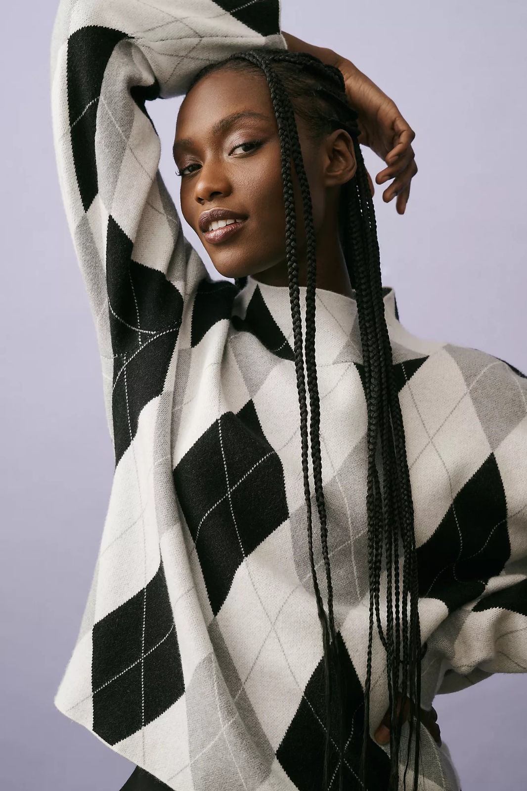 NWT ANTHROPOLOGIE MAEVE CARYS MOCK NECK ARGYLE PULLOVER KNIT SWEATER GRAY L