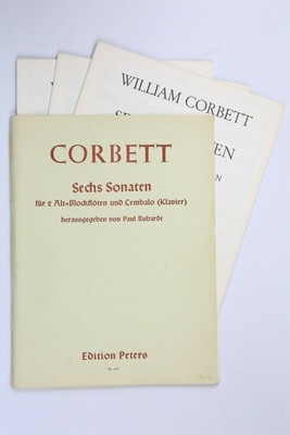 Noten. Corbett.  6 Sonaten für 2 Alt-Blockflöten und Cembalo.  Mit Stimmen.