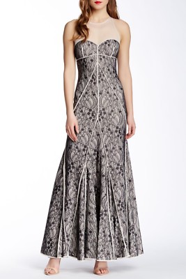 

HALSTON HERITAGE Черное прозрачное кружевное платье цвета слоновой кости с прозрачной кокеткой стрейч  8, Multicolor