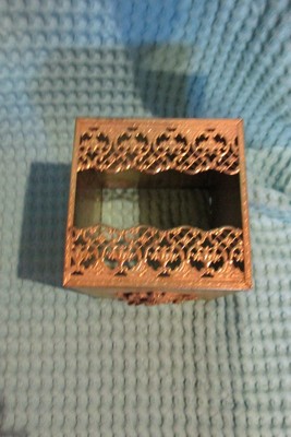 Vintage GILT FILIGREE TISSUE BOX ~ Floral Bird Medallion ~ HOLLYWOOD REGENCY