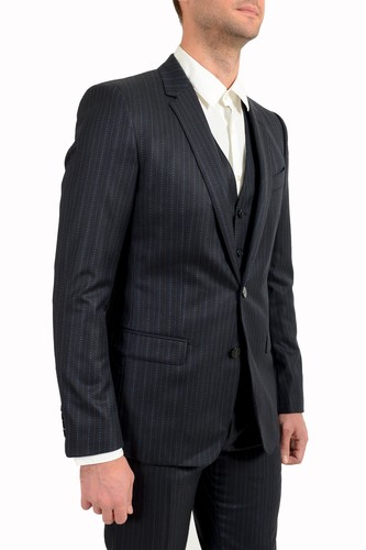 DOLCE & GABBANA DOLCE & GABBANA MEN'S "MARTINI" 100% WOOL STRIPED TWO BUTTON THREE PIECE SUIT
