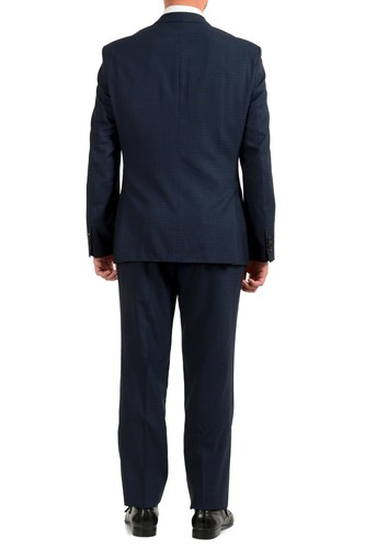 Pre-owned Hugo Boss Men's "johnstons5/lenon1" Regular Fit Plaid 100% Wool Two Button Suit In Blue/dark Blue
