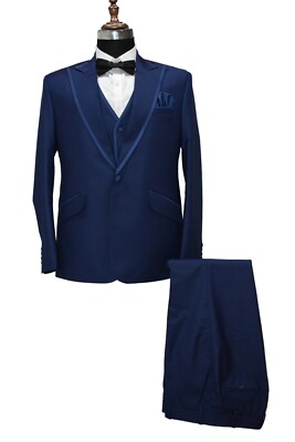 Pre-owned Handmade Men Blue Suits Designer Elegant Wedding Dinner Suits (coat+vest+pant)