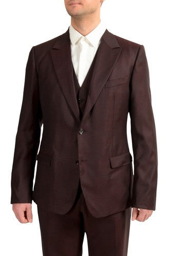 Pre-owned Dolce & Gabbana Men's Multi-color Silk Wool Plaid Three Piece Suit Us 44r It 54r In Purple/black