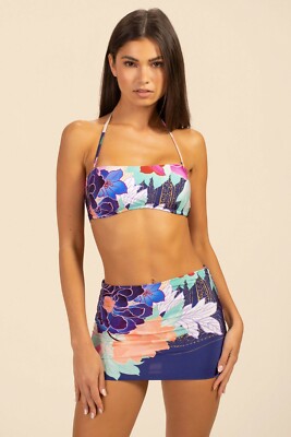 Trina Turk Opulent Oasis Bandeau Top & Skirted High Waist Bottom Swim Bikini Set