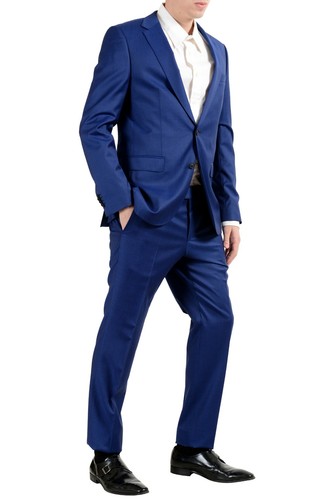 Pre-owned Hugo Boss "nestro3/byte1" Men's 100% Wool Blue Two Button Suit