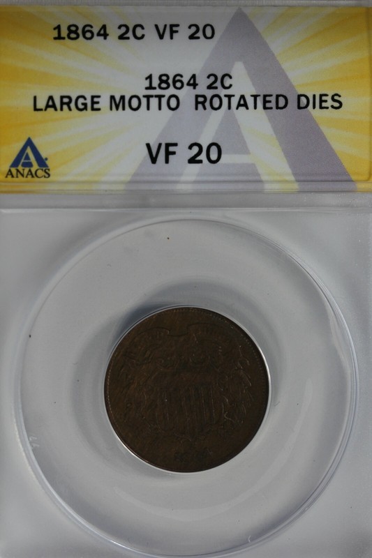 1864  .02  ANACS  VF 20 LARGE MOTTO