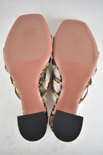 Pre-owned Amina Muaddi Robyn Slipper Satin Leopard Crystal Backless Sandal Heel Pump 41 In Black