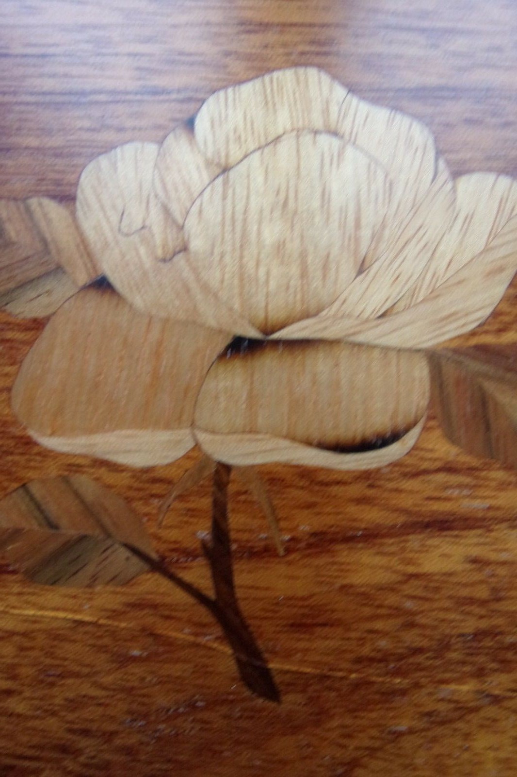 Vintage Marquetry Wood Inlay Frame Tray Floral Single Rose Design