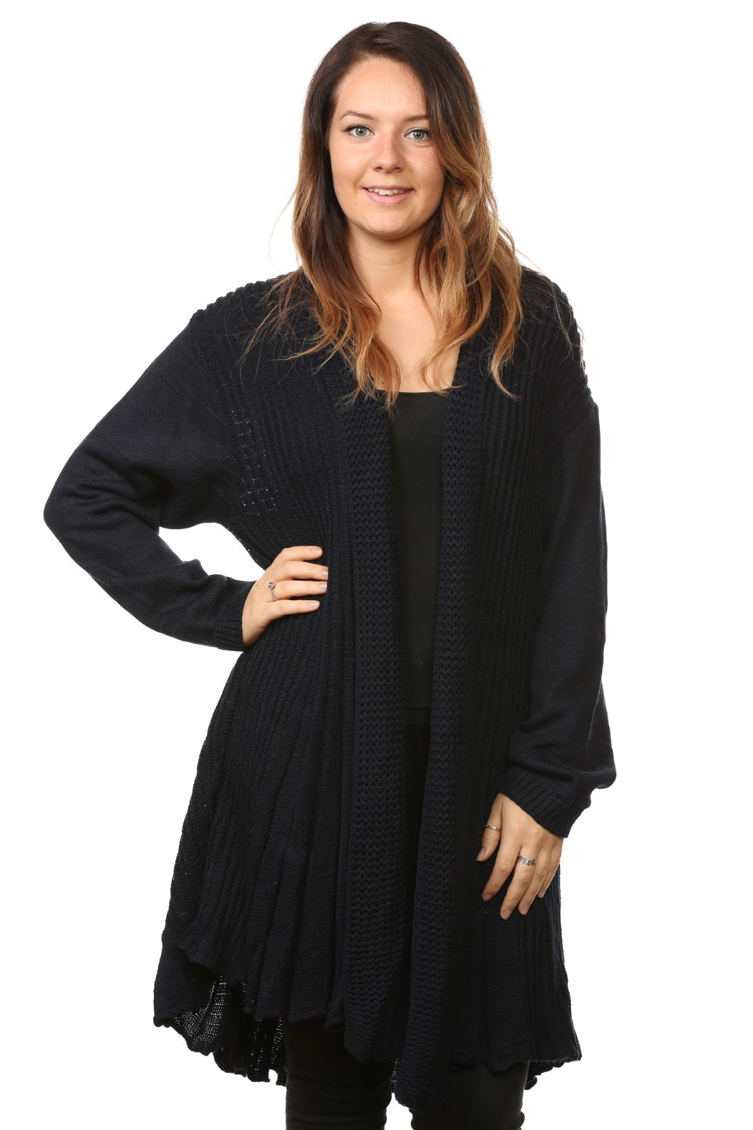 Ladies Women's Knitted Waterfall Cardigans Tops Sweaters Full Sleeves