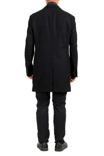 Pre-owned Hugo Boss Men's "nadim4" Slim Fit Wool Two Tone Button Down Coat In Blue/black