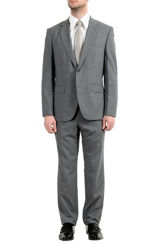Pre-owned Hugo Boss "jets4/lenon1" Men's 100% Wool Gray Two Button Suit