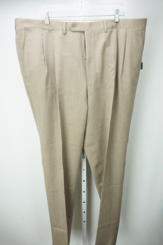 Canali Light Brown Woven 100% Wool Mens Dress Pants Trousers Sz 60 Brand NEW