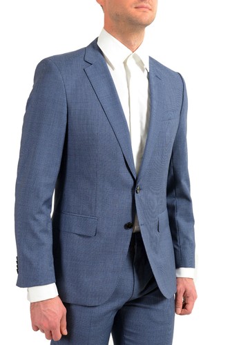Pre-owned Hugo Boss Men's "huge6/genius5" Slim Fit Blue 100% Wool Two Button Suit