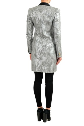 Pre-owned Versace Versus Silver Black One Button Women's Blazer Coat Sz Xs S M L Xl In Silver/black