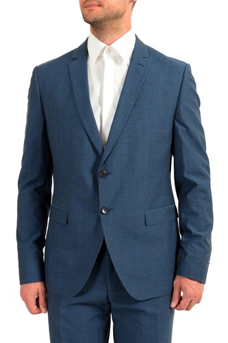 Pre-owned Hugo Boss Men's Reymond/wenten Extra Slim Fit Wool Two Button Suit Us 44r It 54r In Blue