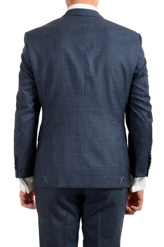 Pre-owned Hugo Boss Men's "t-jarrod/lone" Regular Fit 100% Wool Plaid Two Button Suit In Blue