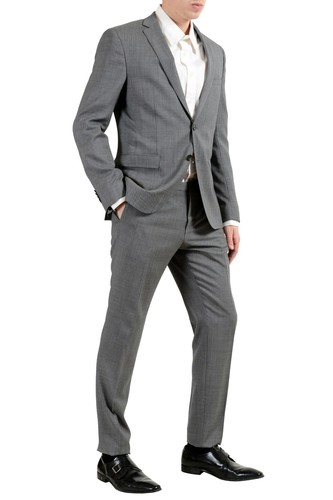 Pre-owned Hugo Boss "reyno4/wave2" Men's 100% Wool Extra Slim Gray Two Button Suit