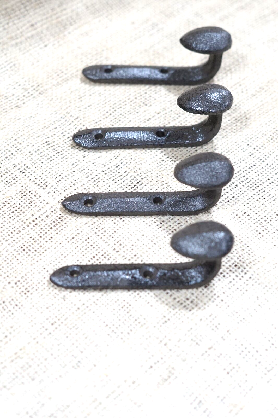 4 Rustic Coat Hooks Cast Iron Wall Mount Hat Hook Towel Railroad Spikes Bath