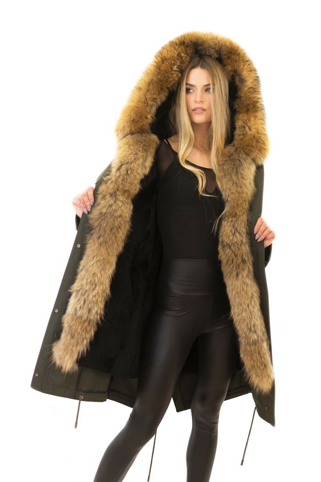 MARKENLOS WINTERJACKE WINTERMANTEL PELZJACKE PARKA MIT XXL PELZKRAGEN ECHTFELL ECHTPELZ